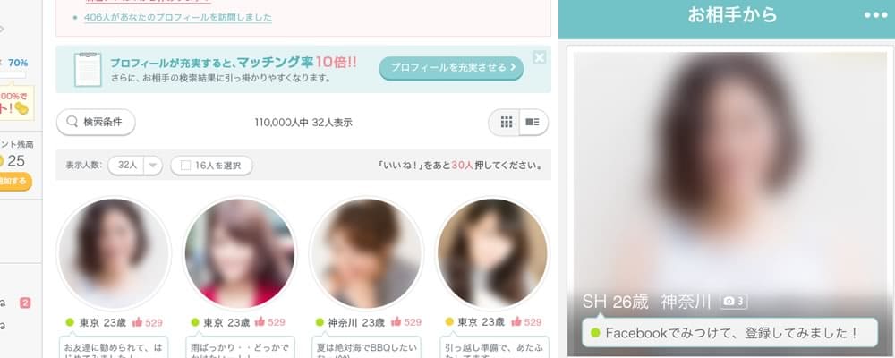 検索表示できるのは簡単なプロフィールのみ